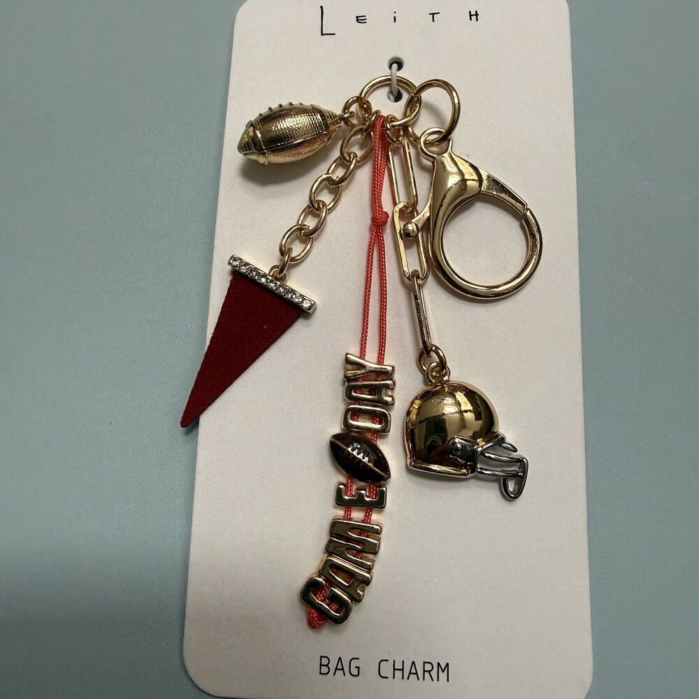 Leith Crystal Red & Gold Football Game Day Charms Helmet Keychain Bag Charm NWT